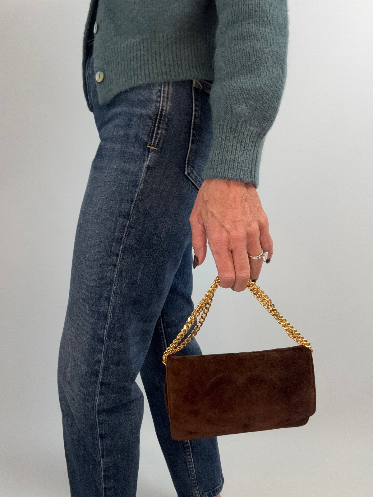 Chanel 1994–1996 Timeless CC Suede Wallet on Chain — Brown