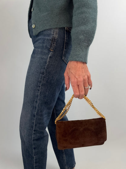 Chanel 1994–1996 Timeless CC Suede Wallet on Chain — Brown
