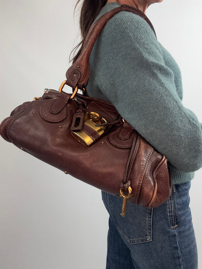 Chloé Paddington Leather Satchel — Chocolate Brown