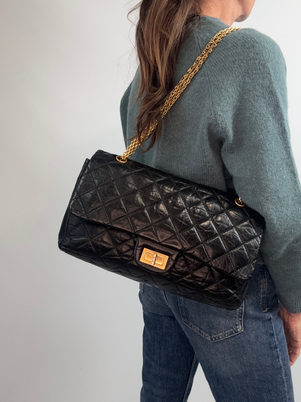 Chanel  Maxi 2010–2011 2.55 Reissue 227 Double Flap Bag — Black