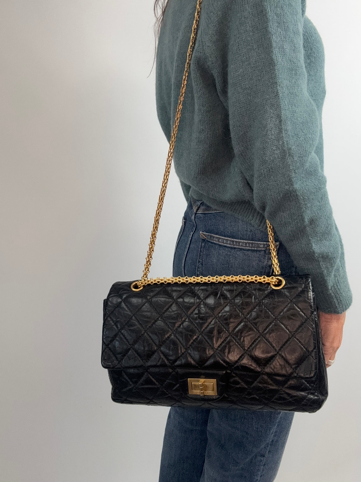 Chanel  Maxi 2010–2011 2.55 Reissue 227 Double Flap Bag — Black