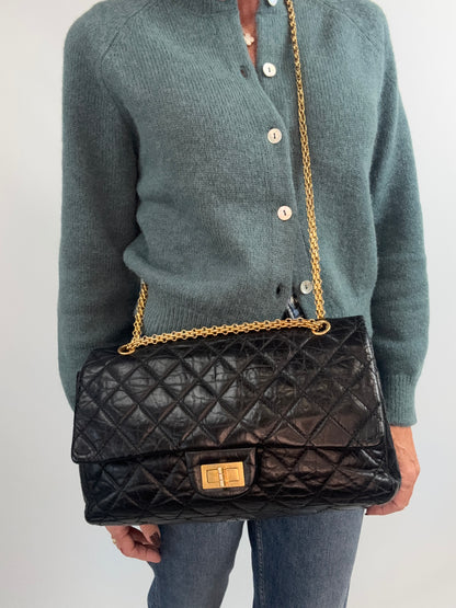 Chanel  Maxi 2010–2011 2.55 Reissue 227 Double Flap Bag — Black