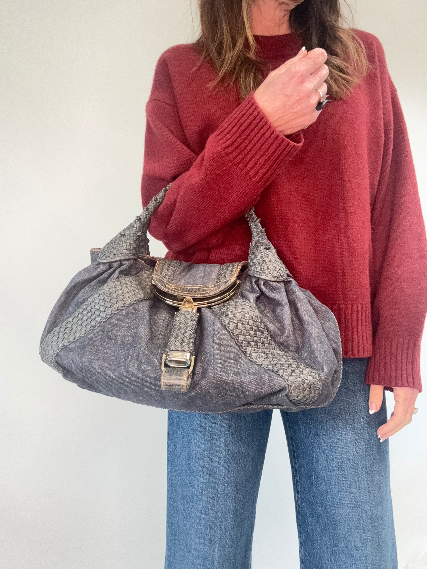 Fendi Rare Spy Bag Denim & Woven Leather