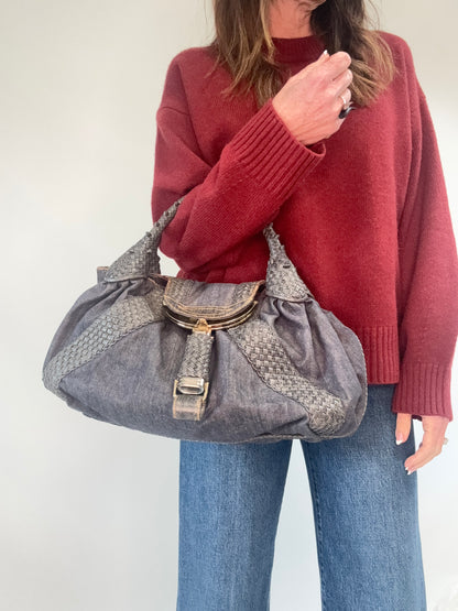 Fendi Rare Spy Bag Denim & Woven Leather