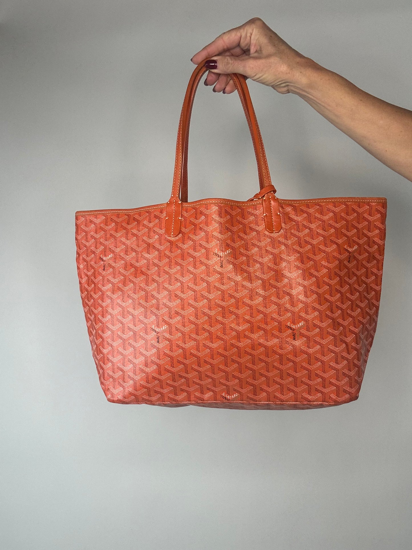 GOYARD Saint Louis PM Tote Bag Orange White Black Coated Canvas Leather