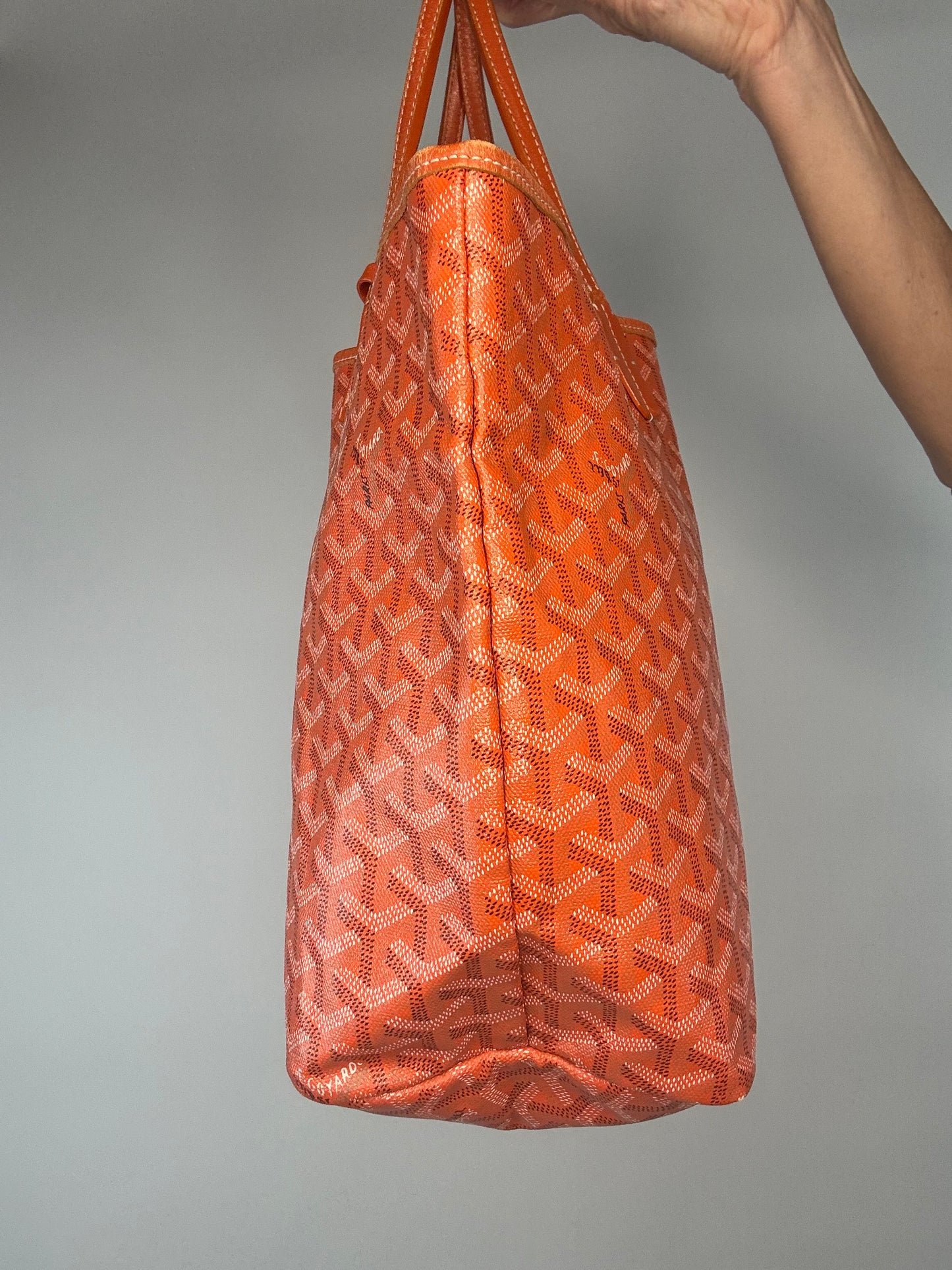 GOYARD Saint Louis PM Tote Bag Orange White Black Coated Canvas Leather