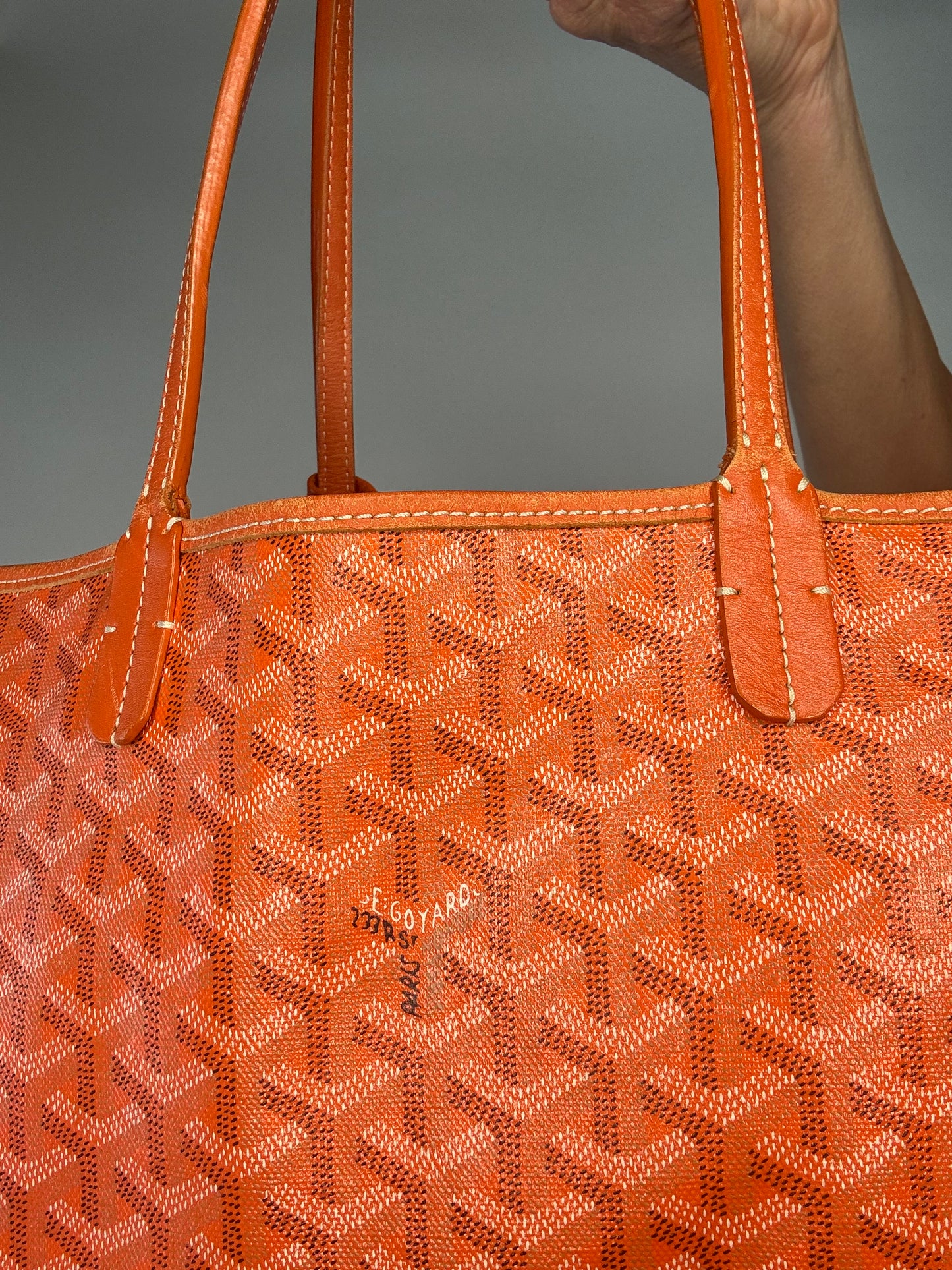 GOYARD Saint Louis PM Tote Bag Orange White Black Coated Canvas Leather