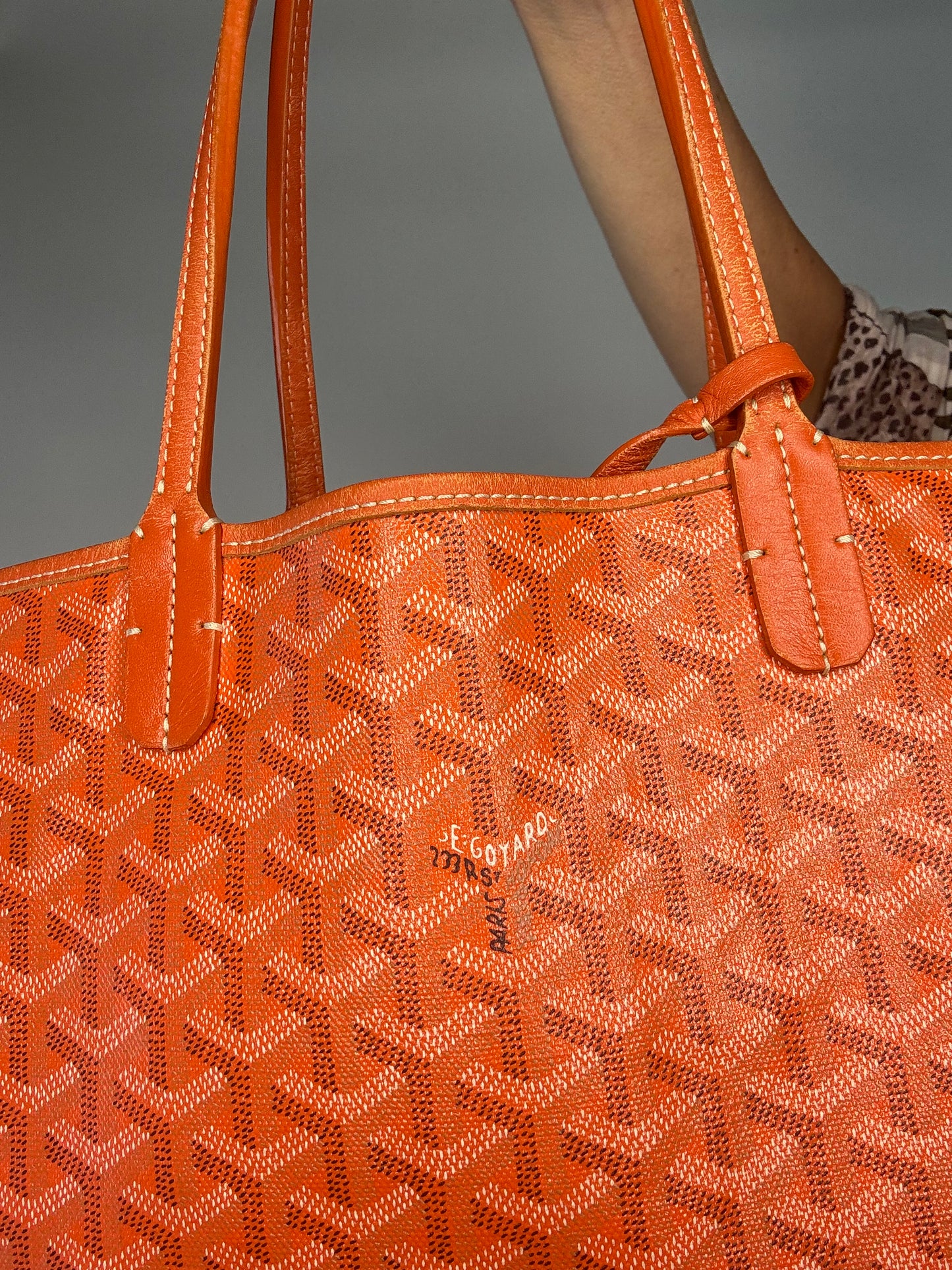 GOYARD Saint Louis PM Tote Bag Orange White Black Coated Canvas Leather