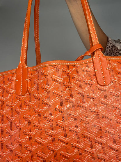 GOYARD Saint Louis PM Tote Bag Orange White Black Coated Canvas Leather