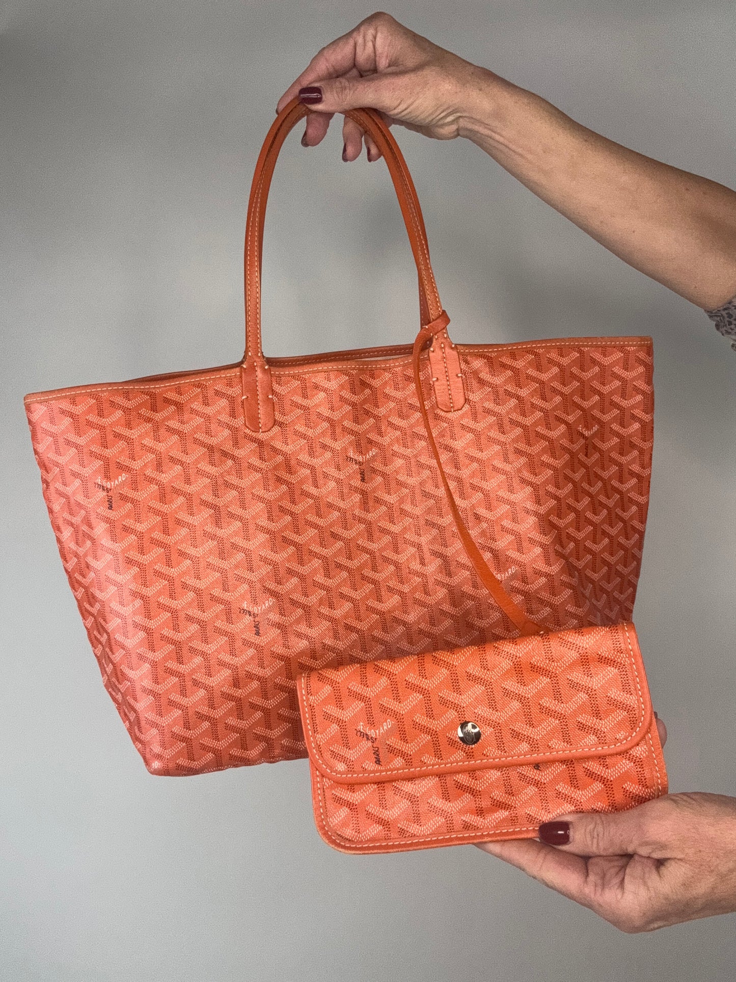 GOYARD Saint Louis PM Tote Bag Orange White Black Coated Canvas Leather