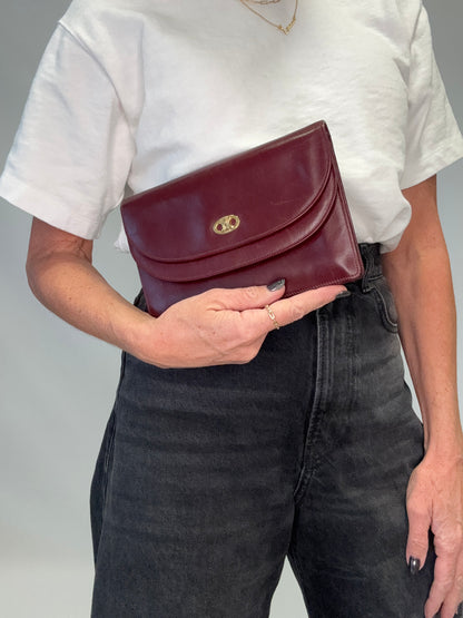 Celine Triomphe Wallet On Triomphe Chain- Burgundy