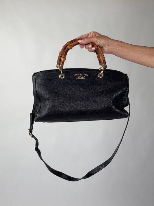 Gucci Black Large Shopper Bamboo Tote