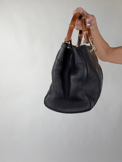 Gucci Black Large Shopper Bamboo Tote