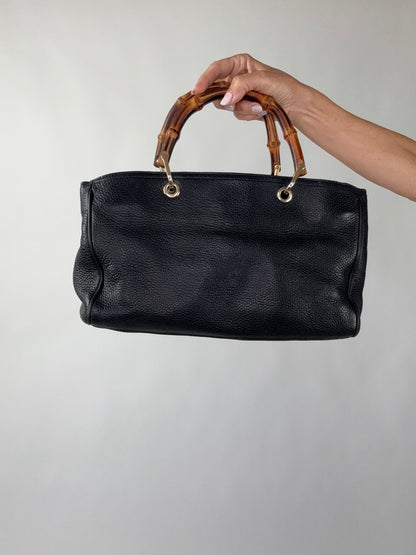 Gucci Black Large Shopper Bamboo Tote