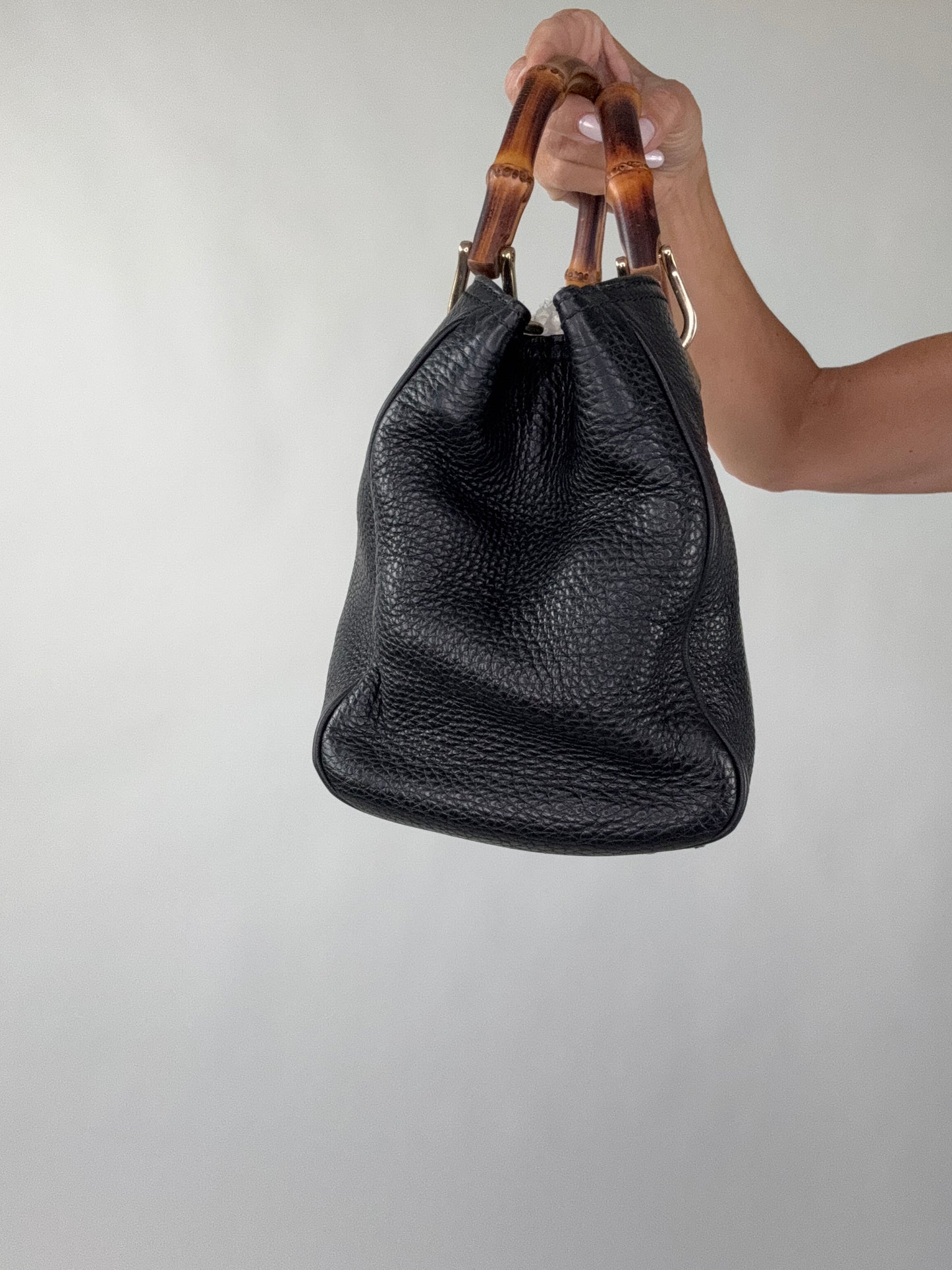 Gucci Black Large Shopper Bamboo Tote