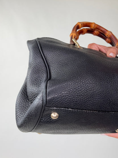 Gucci Black Large Shopper Bamboo Tote