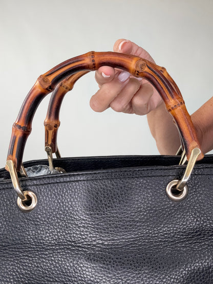 Gucci Black Large Shopper Bamboo Tote
