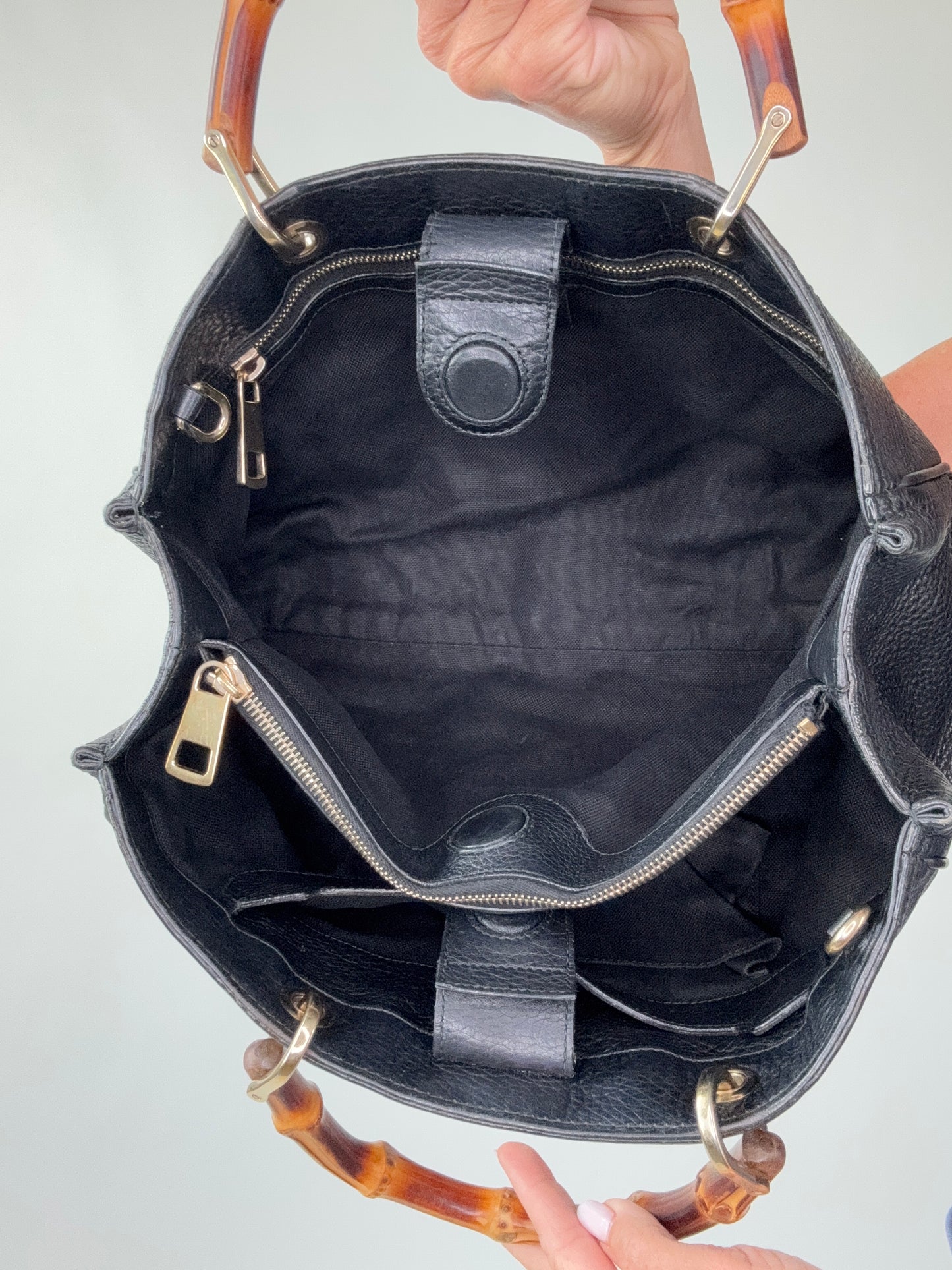 Gucci Black Large Shopper Bamboo Tote