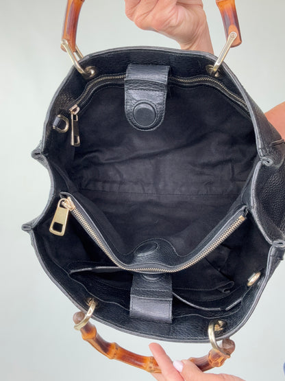 Gucci Black Large Shopper Bamboo Tote