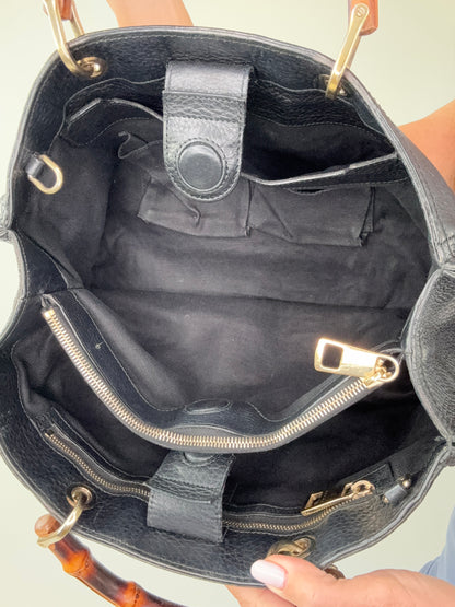 Gucci Black Large Shopper Bamboo Tote