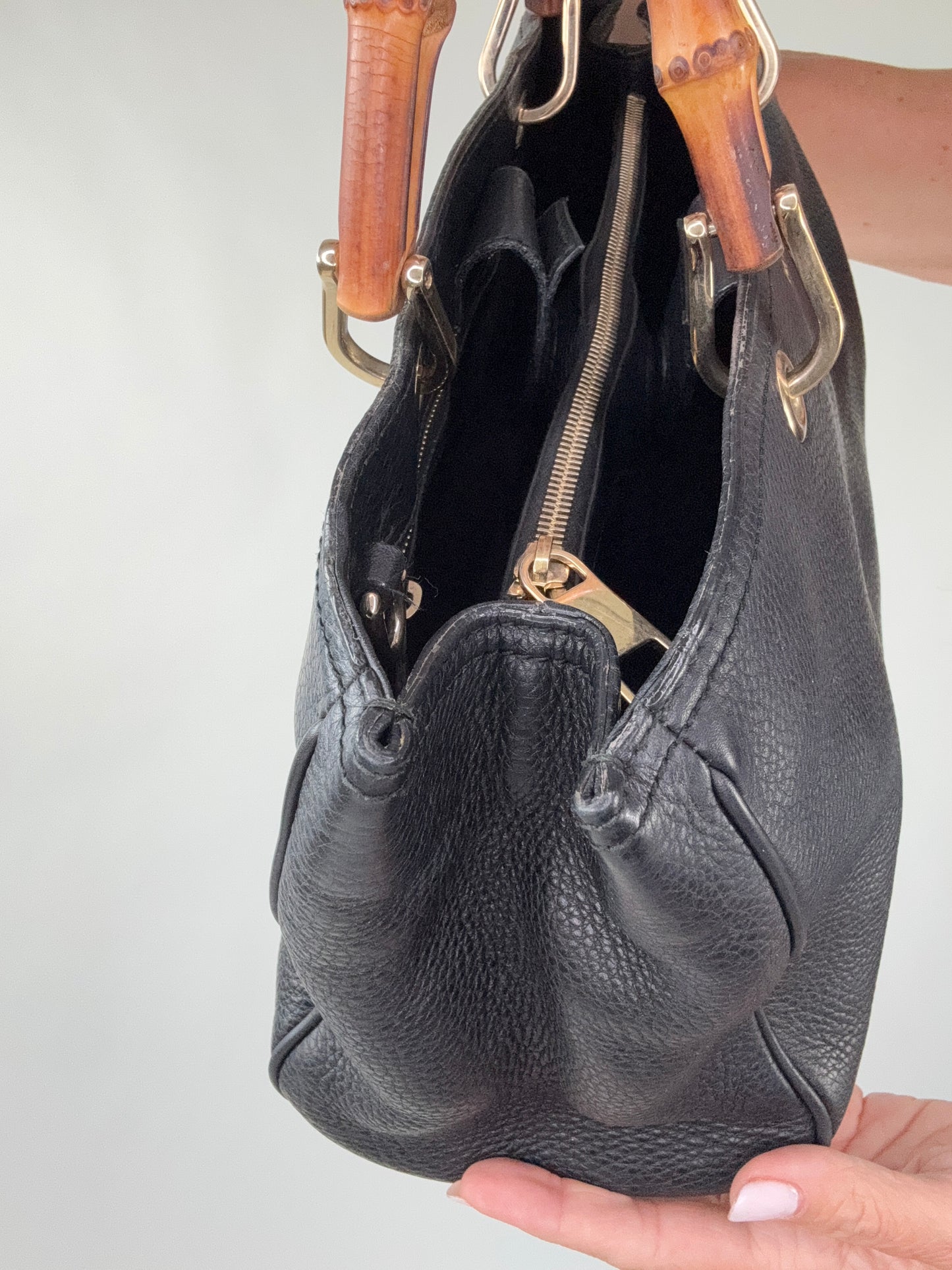 Gucci Black Large Shopper Bamboo Tote