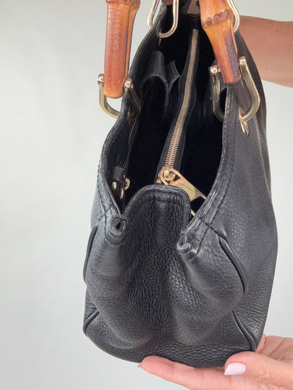 Gucci Black Large Shopper Bamboo Tote