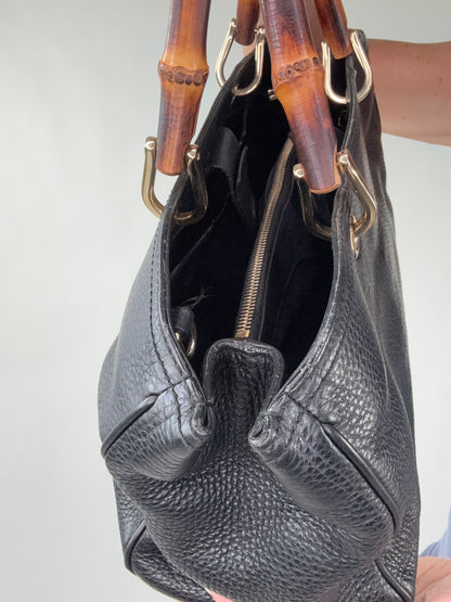 Gucci Black Large Shopper Bamboo Tote