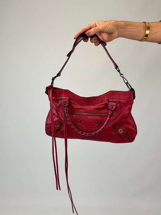 Balenciaga First La City- Burgundy Red