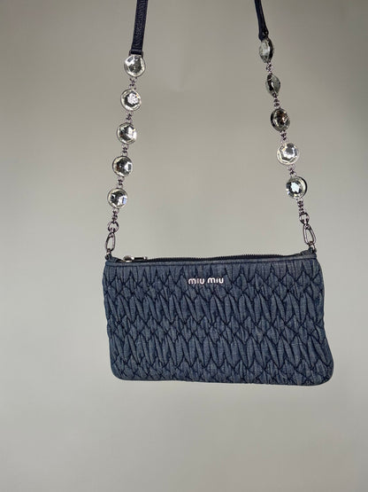 Miu Miu Two Way Crystal Denim Crossbody Bag