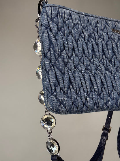 Miu Miu Two Way Crystal Denim Crossbody Bag