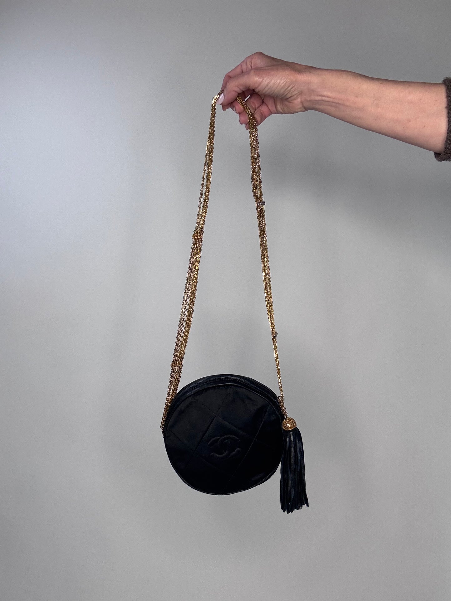 Chanel Rare Circle CC Black Satin Rhinestone Shoulder Crossbody Bag