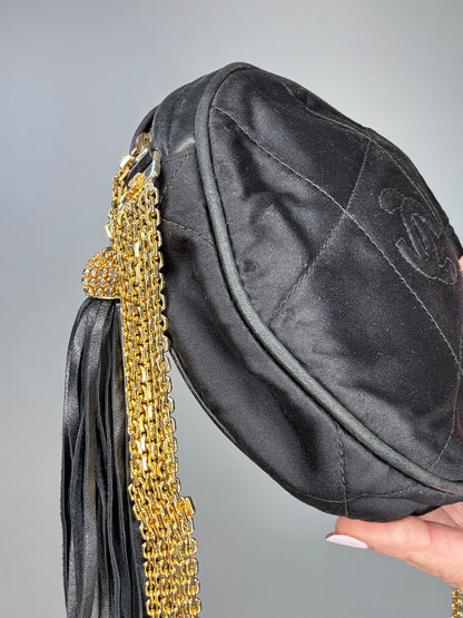Chanel Rare Circle CC Black Satin Rhinestone Shoulder Crossbody Bag