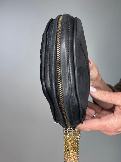 Chanel Rare Circle CC Black Satin Rhinestone Shoulder Crossbody Bag