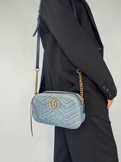 Gucci GG Marmont Denim Shoulder Bag