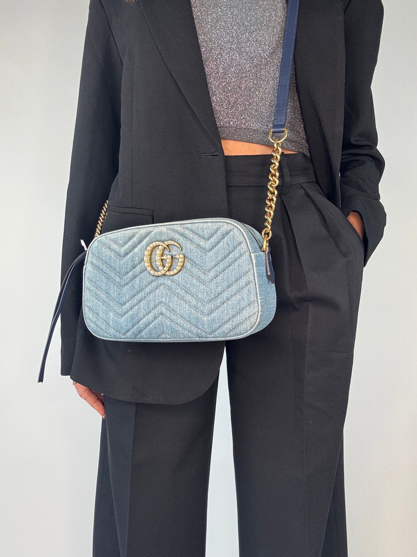 Gucci GG Marmont Denim Shoulder Bag