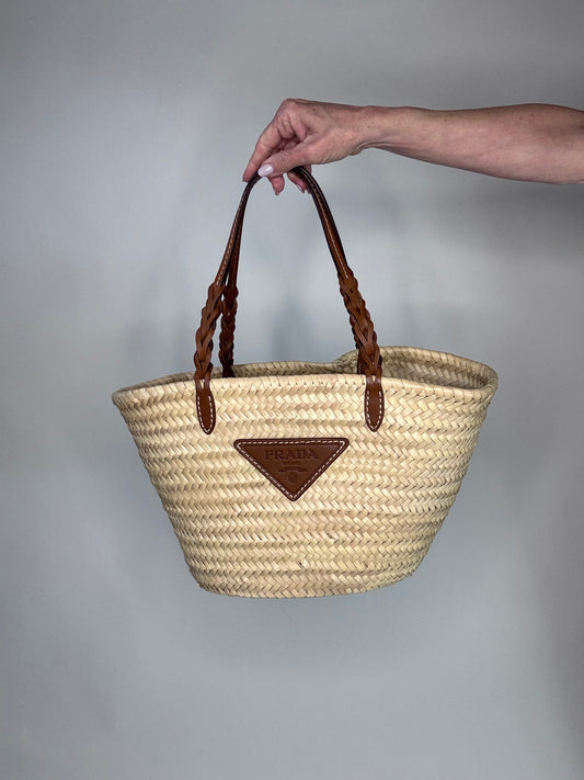 Prada Palmitto Vitello Woven Palm Tote