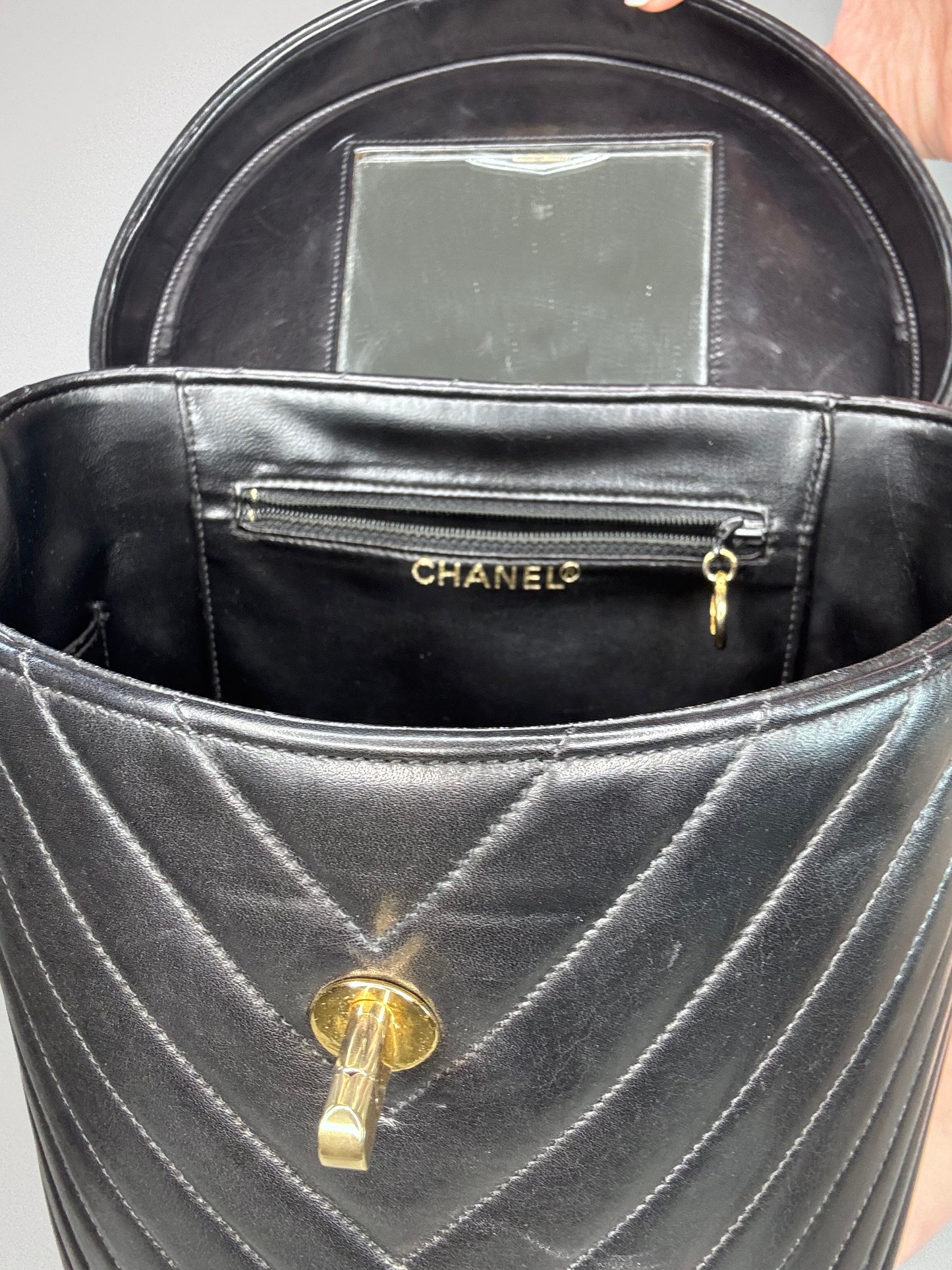 Chanel V Stitch Vintage Two Way Vanity Bag With Mirror