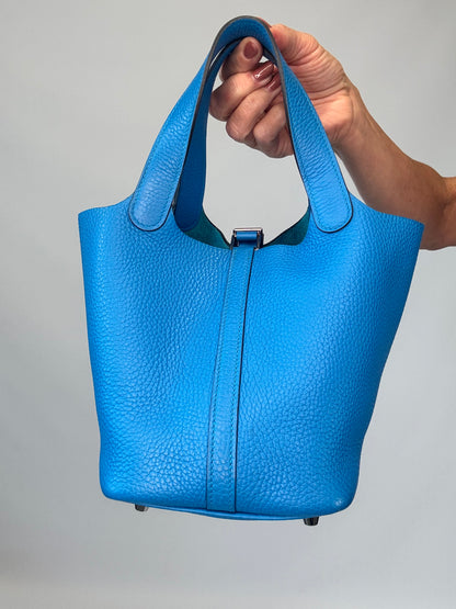 Hermes Pocotin Lock 18 PM Taurillon Clemence - Bleu Zanzibar