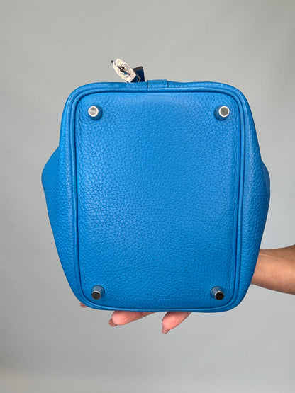 Hermes Pocotin Lock 18 PM Taurillon Clemence - Bleu Zanzibar