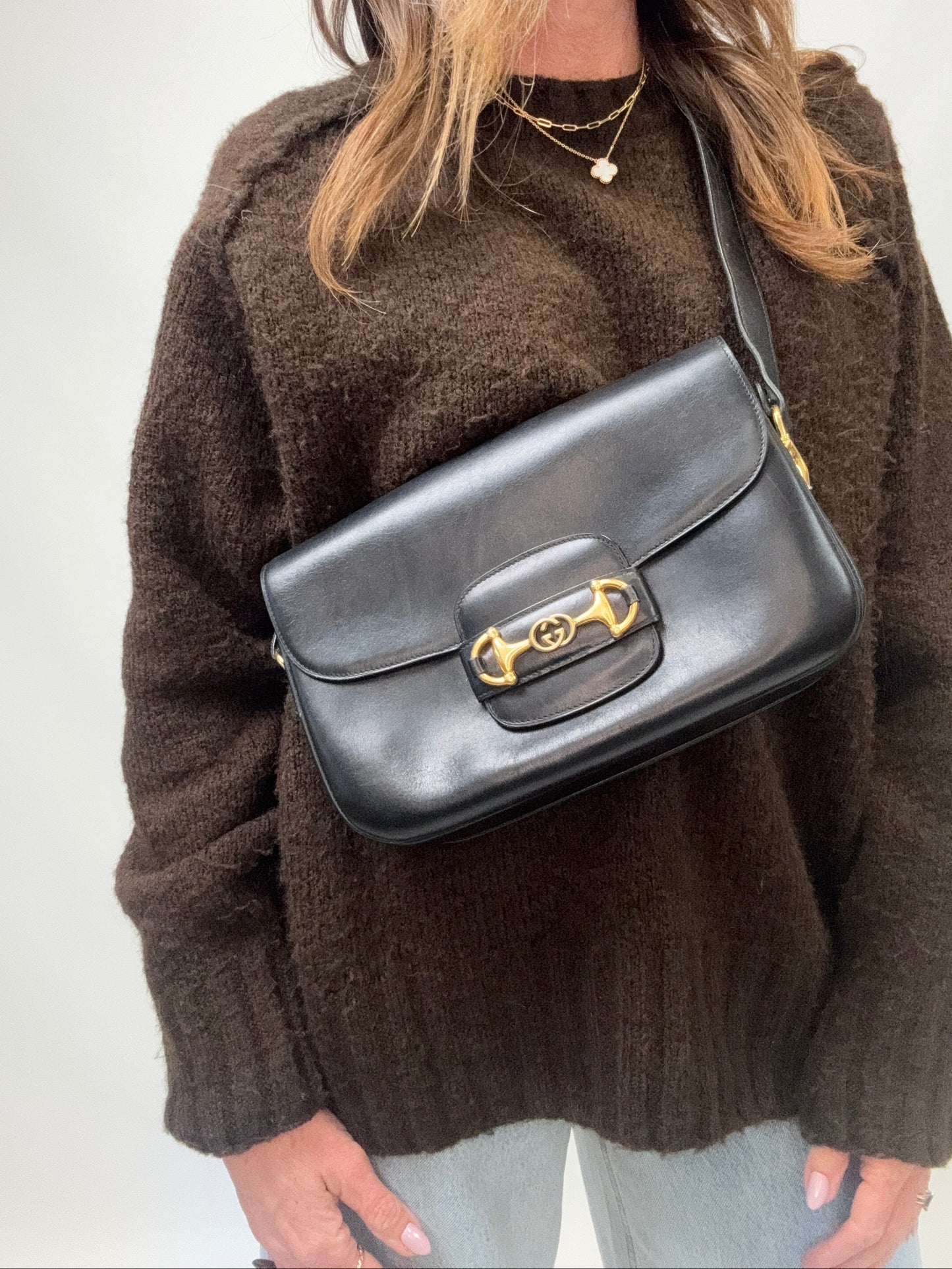 Gucci Horsebit Leather Shoulder Bag - Black