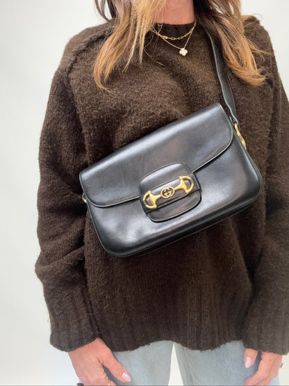 Gucci Horsebit Leather Shoulder Bag - Black