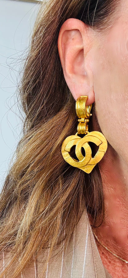 Chanel Vintage Heart Clip On Earrings