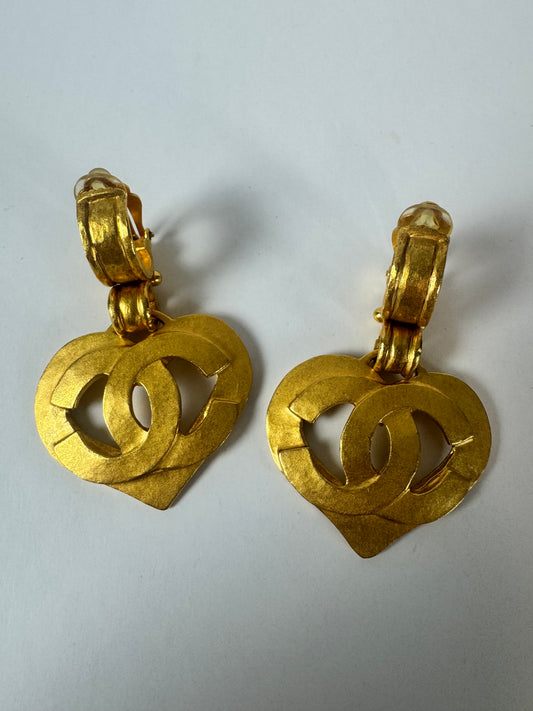 Chanel Vintage Heart Clip On Earrings