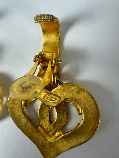 Chanel Vintage Heart Clip On Earrings