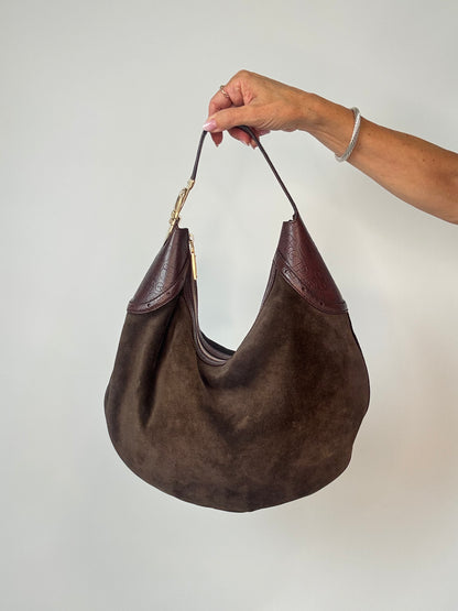 Gucci Horsebit Glam Suede Hobo — Brown