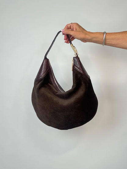 Gucci Horsebit Glam Suede Hobo — Brown