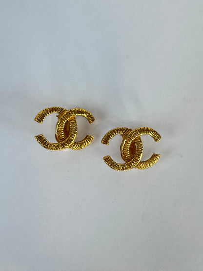 Chanel 1980 Hammered CC Logo Earrings