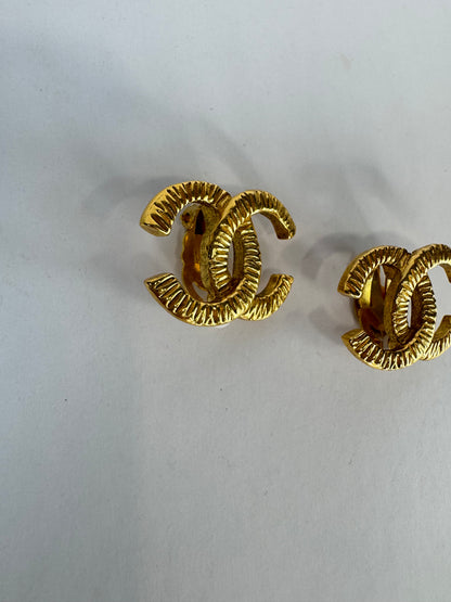 Chanel 1980 Hammered CC Logo Earrings