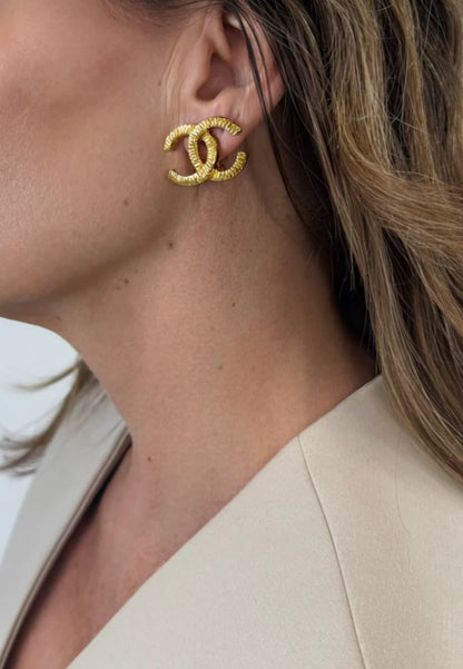 Chanel 1980 Hammered CC Logo Earrings