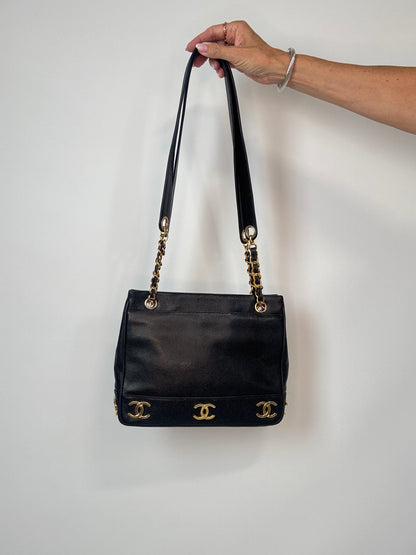 Chanel Vintage Triple CC Caviar Tote — Black